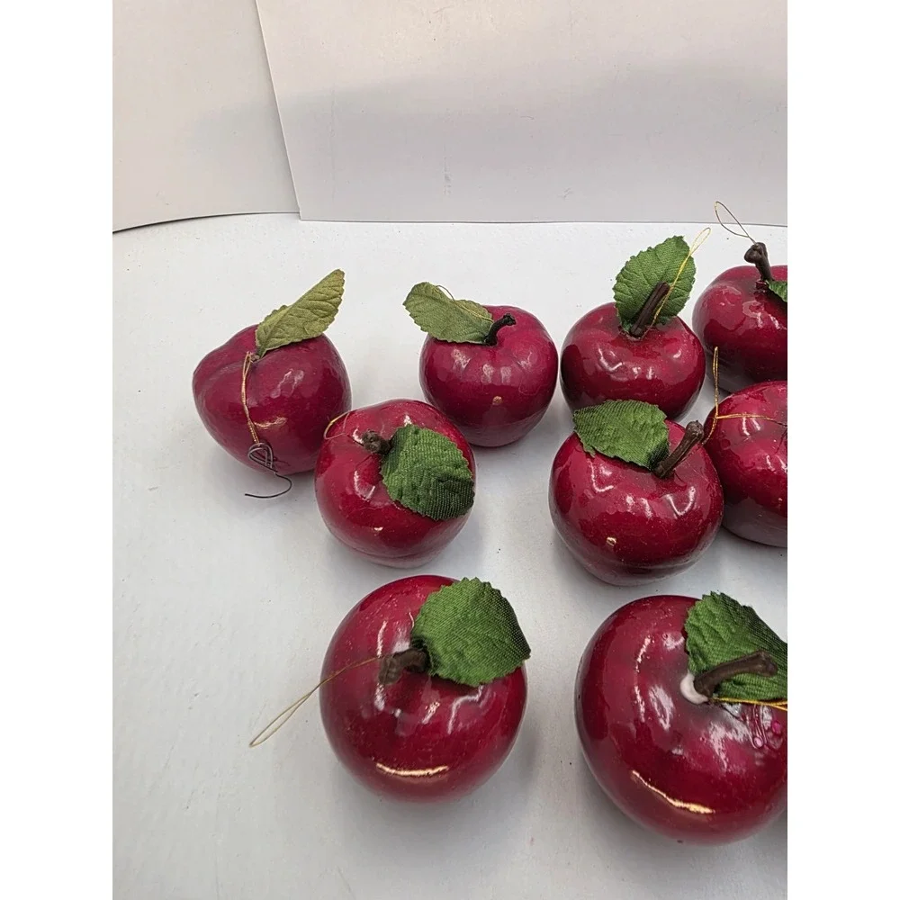 Lot 15 Red Apple Ornaments Hanging Faux Fruit Fall Harvest Farmhouse Tree Decor
